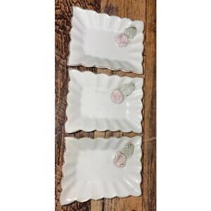 Vintage Royal Sealey Japan Porcelain Rosebud Lot of 3 Trinket Trays 3.5" x 2.5"